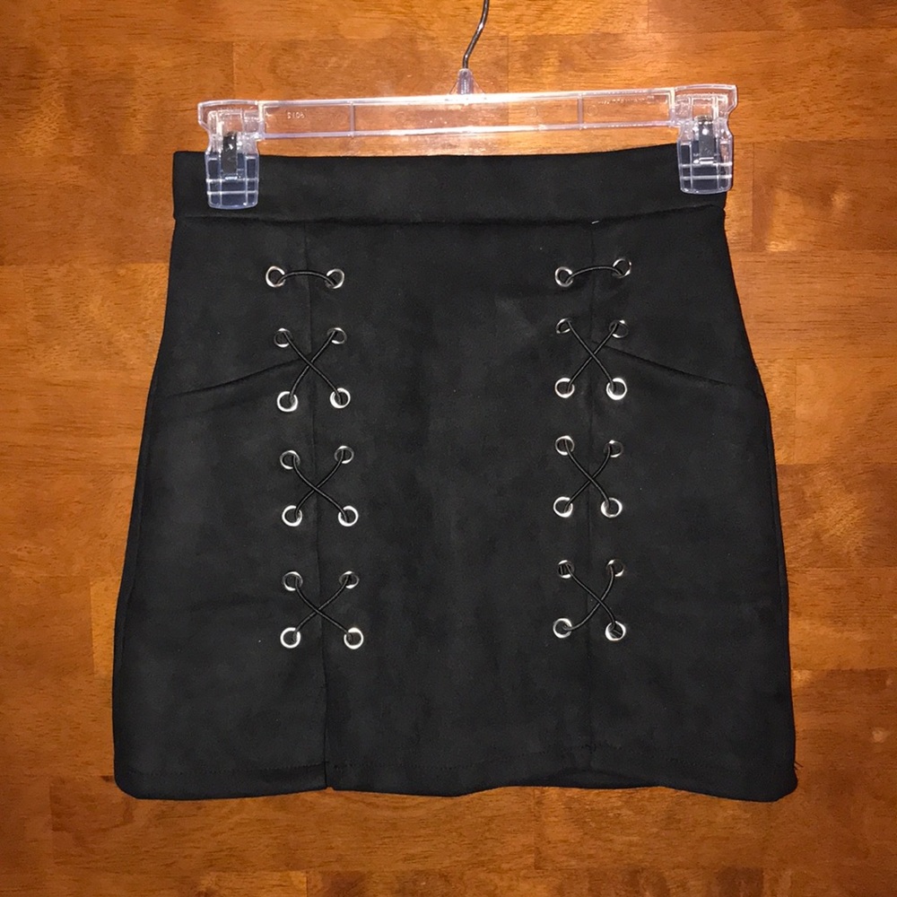 Black Lace-Up Mini Skirt